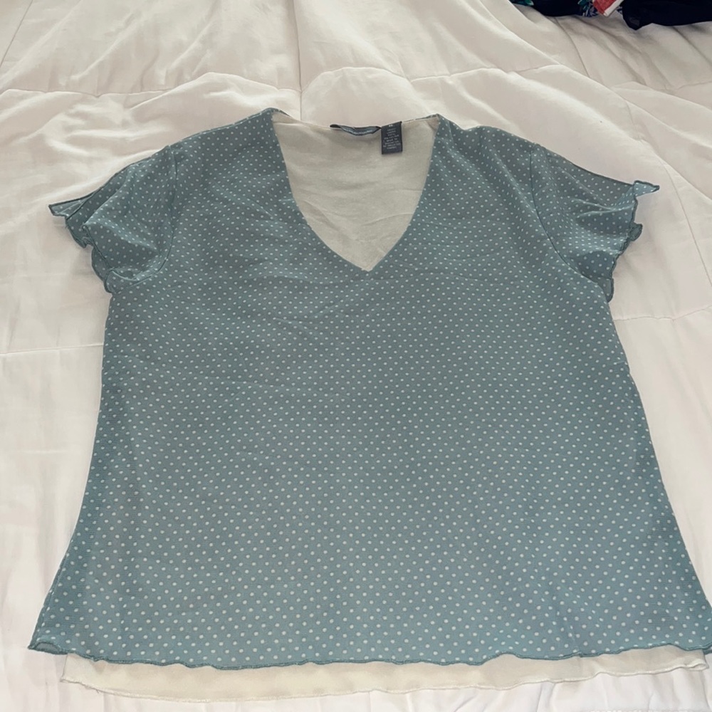Hillard & Hanson - V-Neck Polka Dot -Lined Blouse size XL